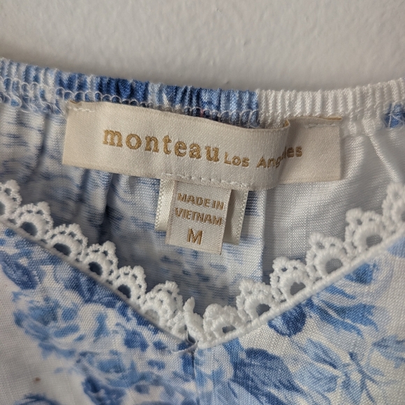 Monteau Los Angeles Floral Puffy Sleeve Cropped Blouse Size M - Picture 3 of 5